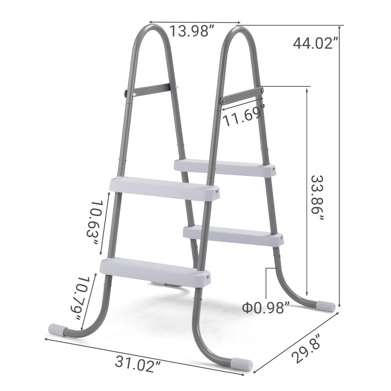 2 Steps 33in Pool Ladder Iron Grey Frame + White Steps