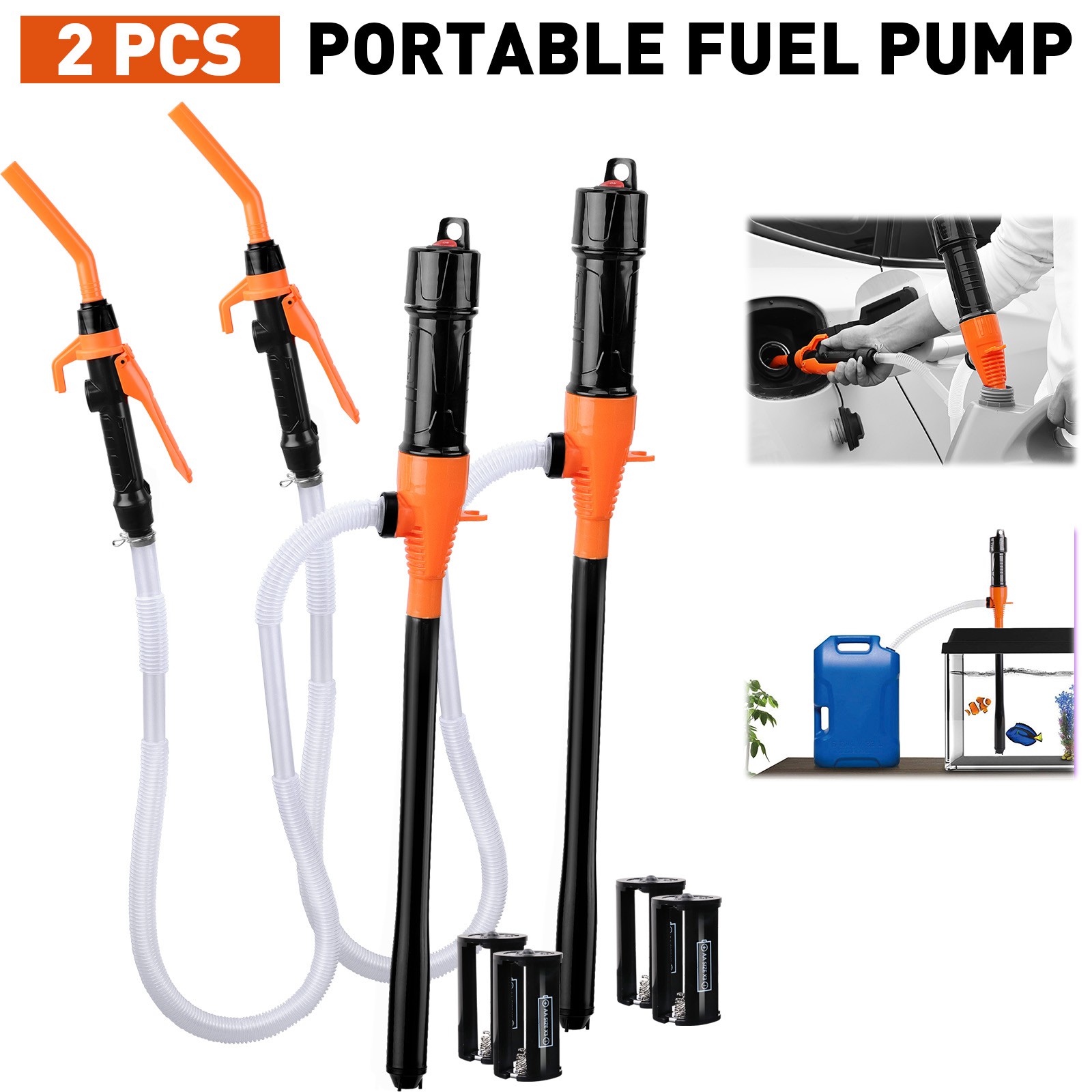 2PC Electric Syphon Pump Battery Operated Petrol Oil Water Fuel Transfer 2.2 Gal