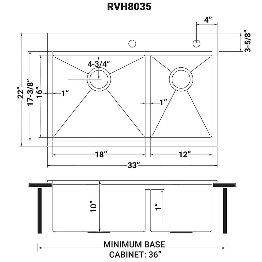 Ruvati 33 x 22 inch Workstation Topmount 16 Gauge Kitchen Sink - RVH8035
