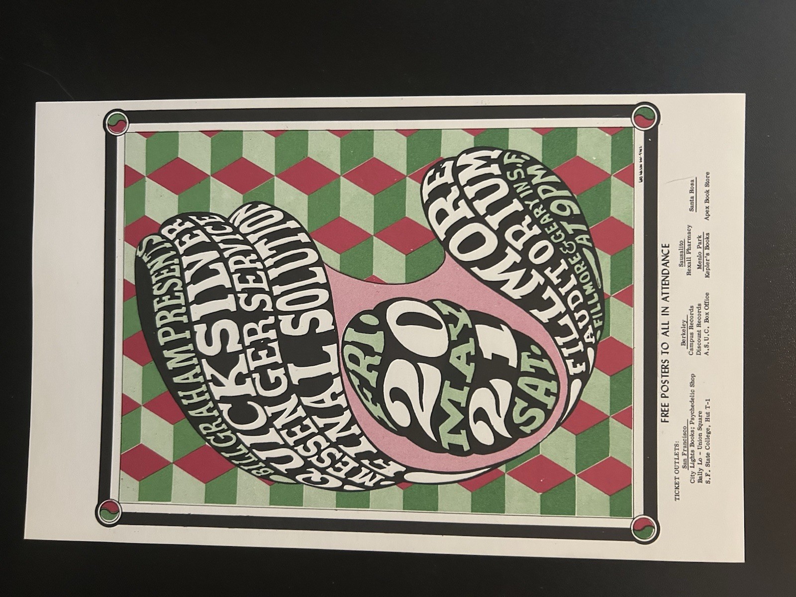 1966-FILLMORE-BG-7 POSTCARD/REPRINT-QUICKSILVER MESSENGER SERVICE-WES WILSON