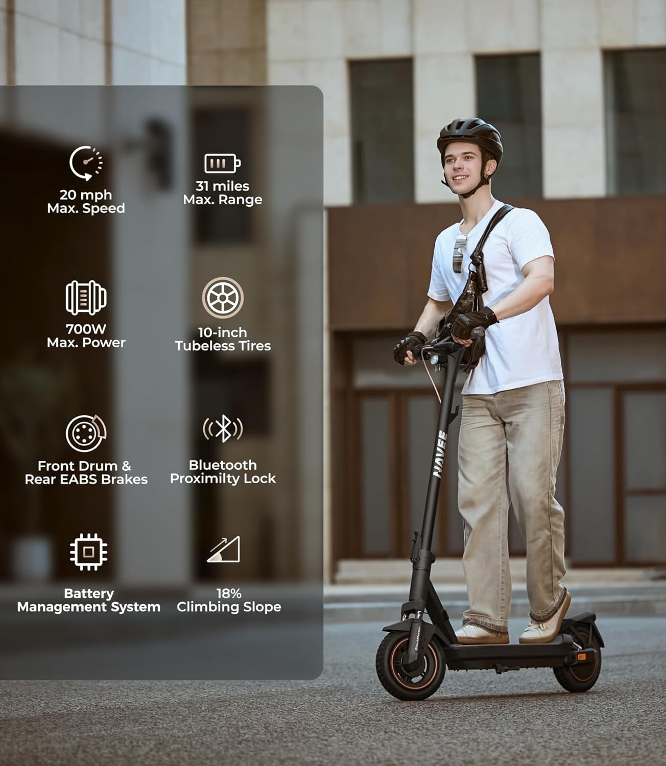 NAVEE GT3 Electric Scooter for Adults, 20MPH, 31 Miles Range,10" Tires, Commuter