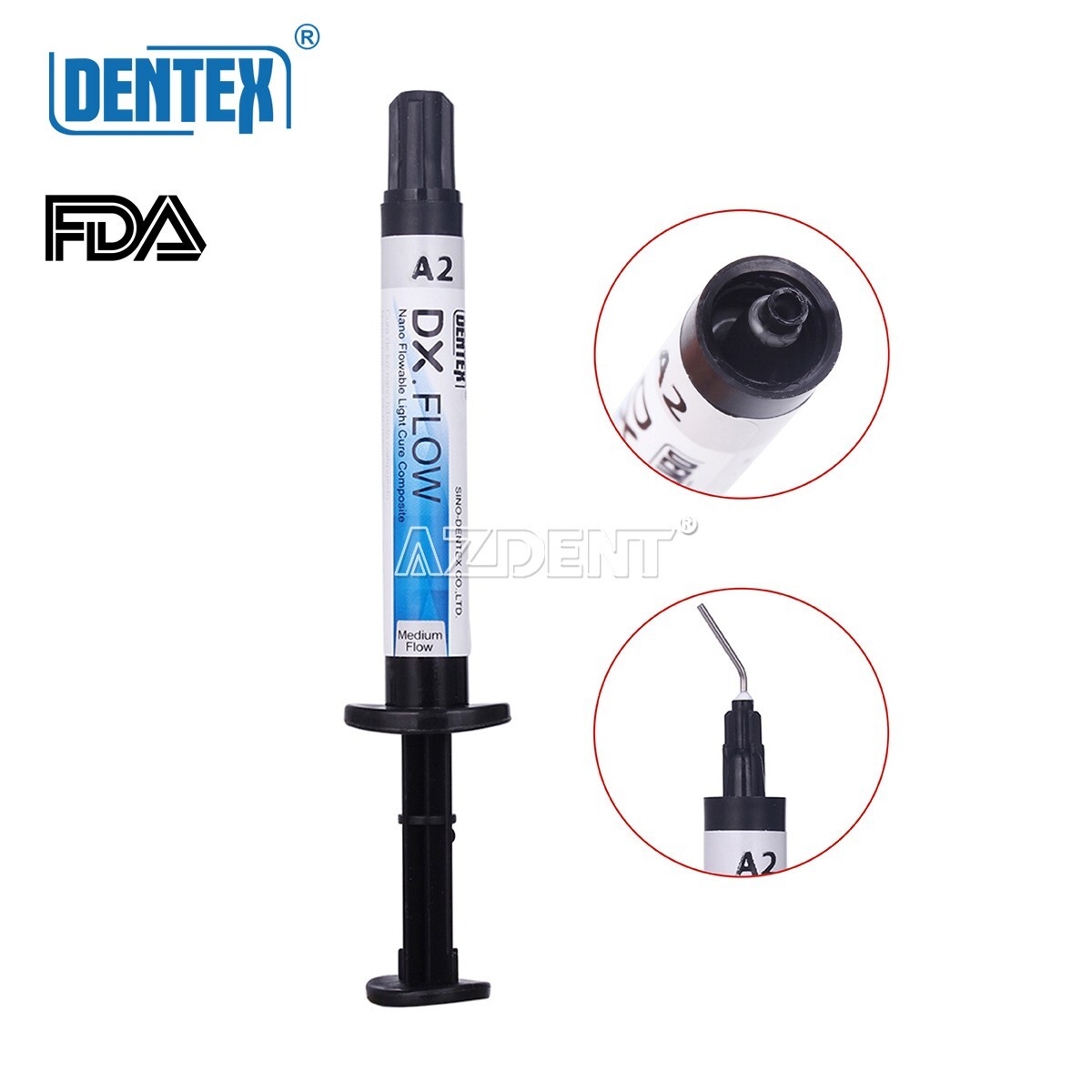 DENTEX Dental Light Cure Flowable Composite Resin Medium Flow Shade A2 3g/Pc
