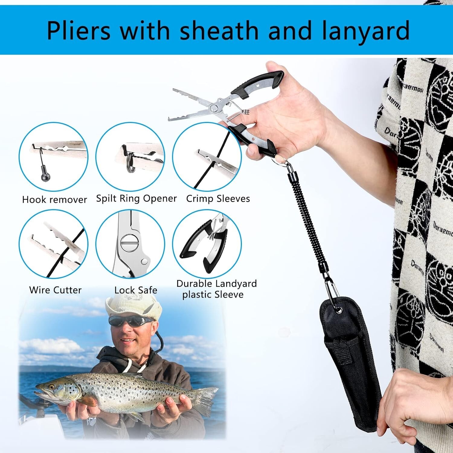 Fish Hook Remover Tools Fish Plier Fishing Scale Fish Lip Gripper with backpack