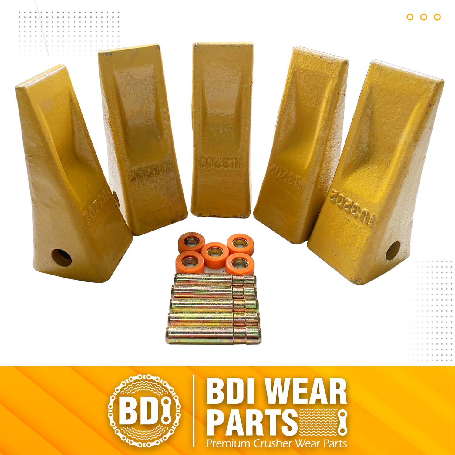 1U3202 J200 Excavator Bucket Teeth with Pins 8E6208 Retainers 8E6209 - 5 Pack