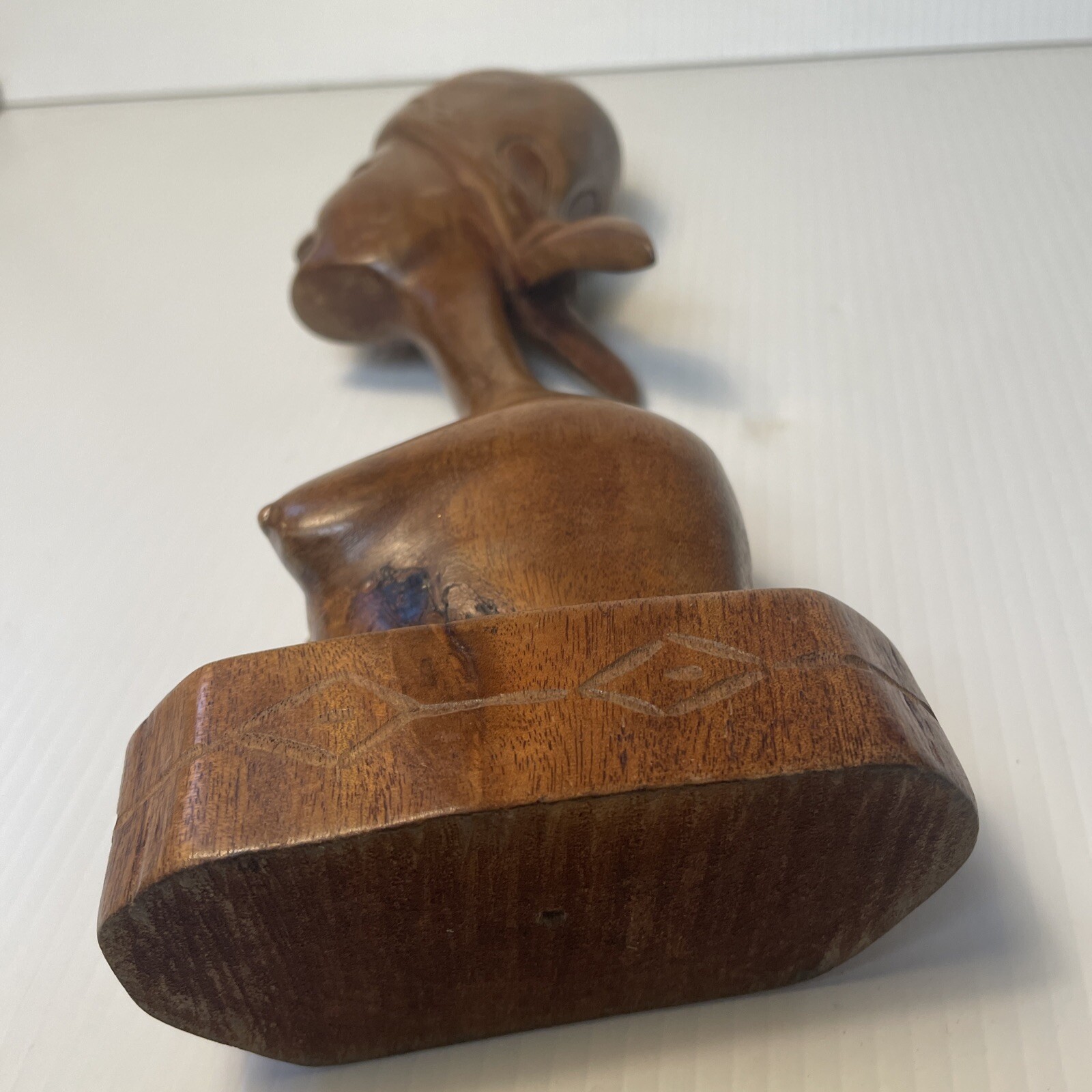 African Haitian Woman Bust Hand Carved Wood Tribal Figurine Art Statue Nude