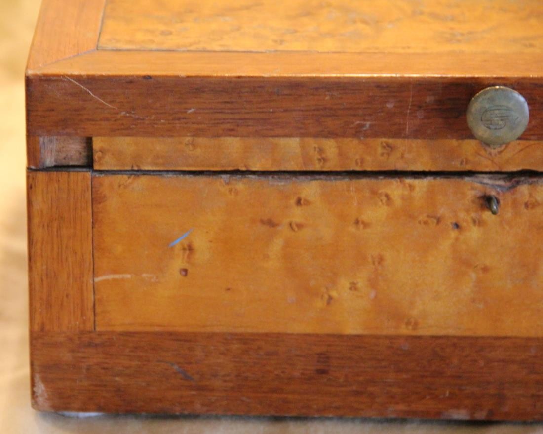 Antique Sewing Box Oak & Bird's Eye Maple w Contents - Anna Miles - Square Nails