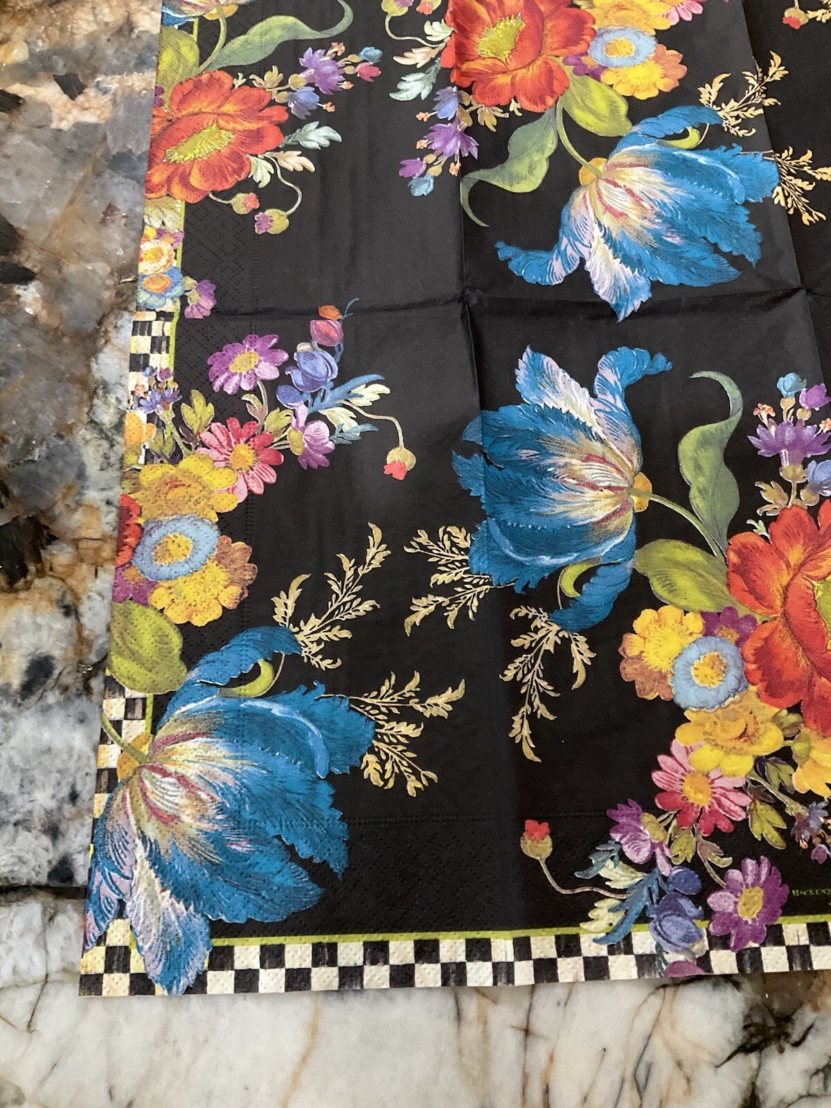 MacKenzie-Childs BLACK FLOWER MARKET Guest 1 Napkin for Decoupage.