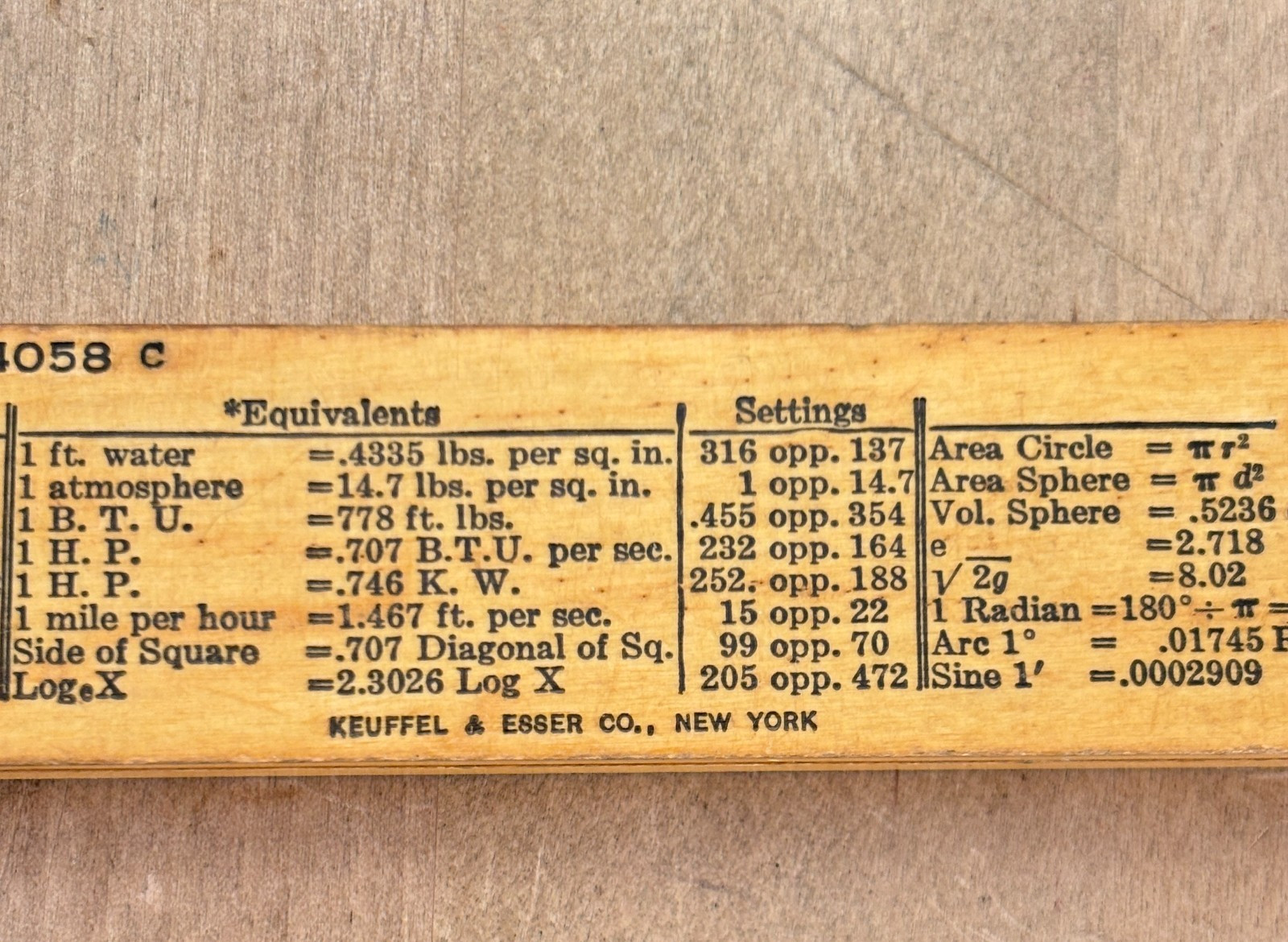 Vintage 1920s K & E Beginners Slide Rule 4058c Keuffel & Esser Wood