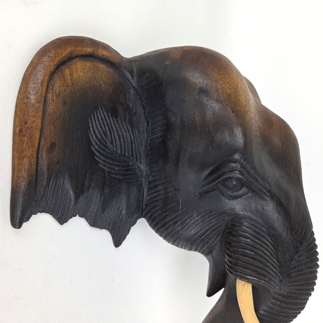 12” Wooden Thai Elephant Head Hand Carved Hanging Wall Home Decor Boho Gift