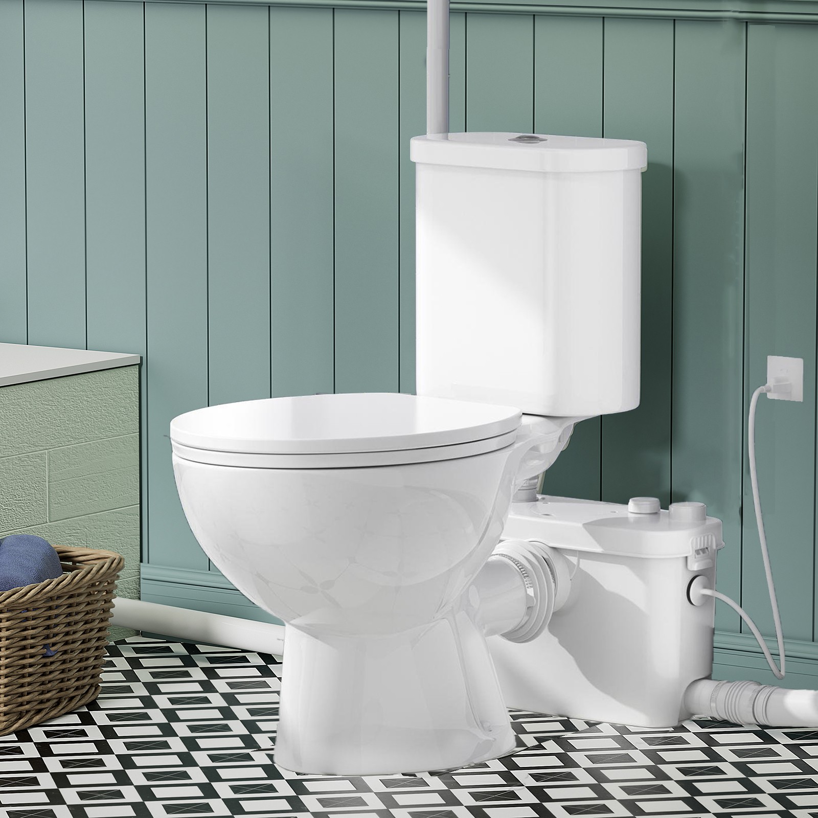 500W Upflush Macerating Toilet System Dual Flush for Basement with 4 Water Inlet