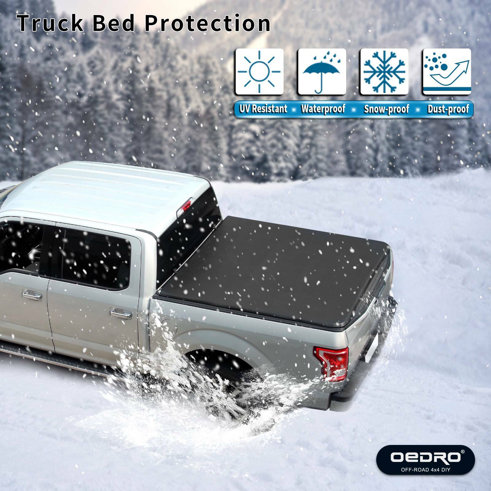 OEDRO 5.6Ft/5.7ft Bed Four-Fold Soft Tonneau Cover For 2009-2022 Dodge Ram 1500
