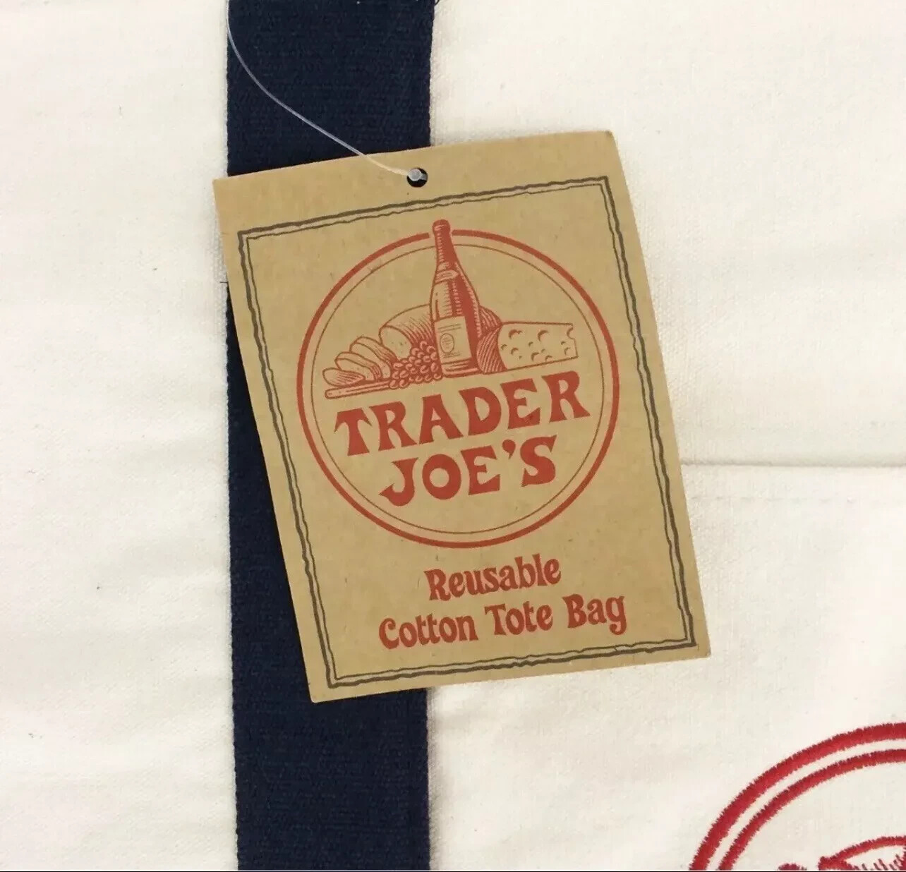 Trader Joe’s Reusable Heavy Cotton Canvas Shopping Bag, Off White & Navy, Large