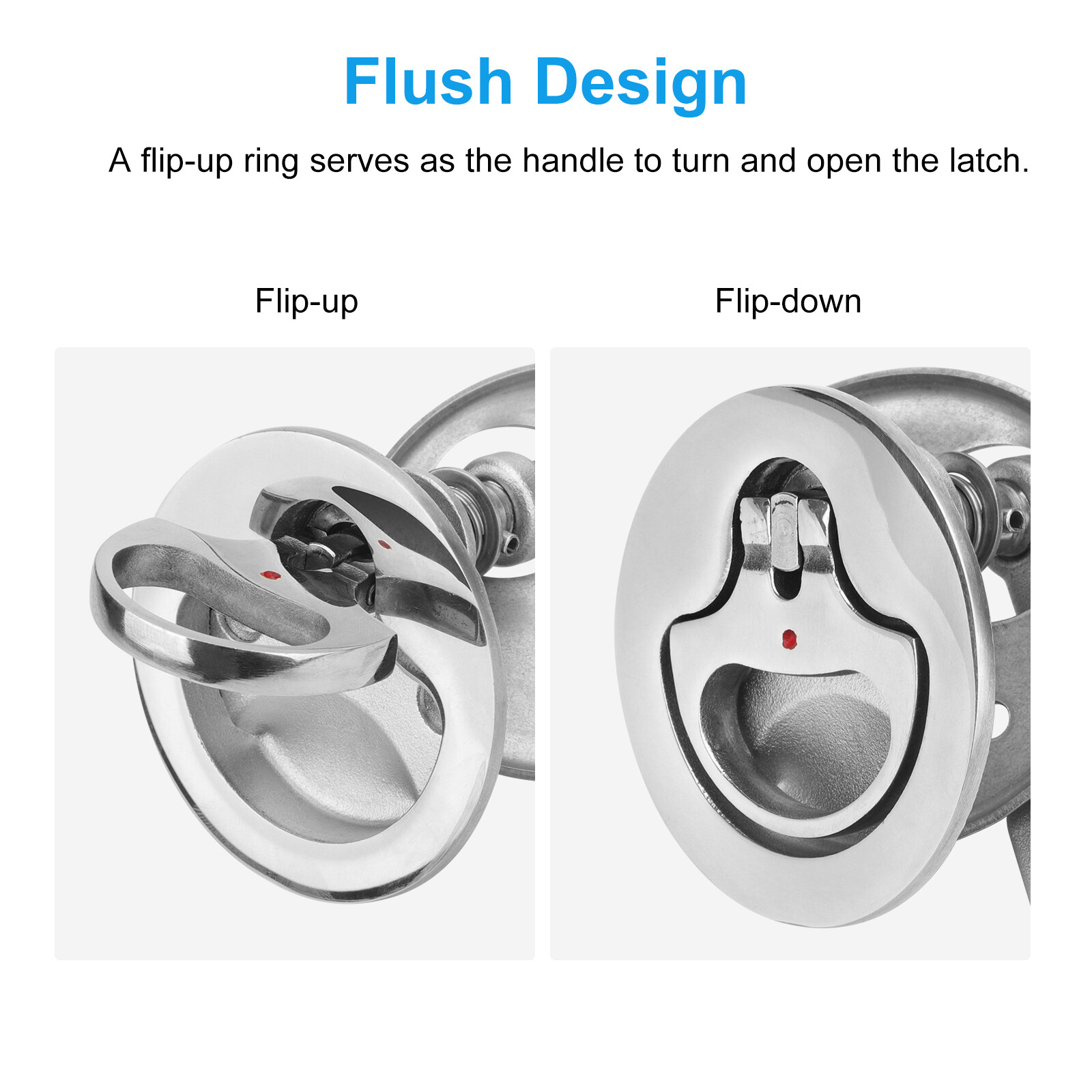 Boat Cam Latch, 316 Stainless Steel Marine Hatch Pull with Back Plate, Screws