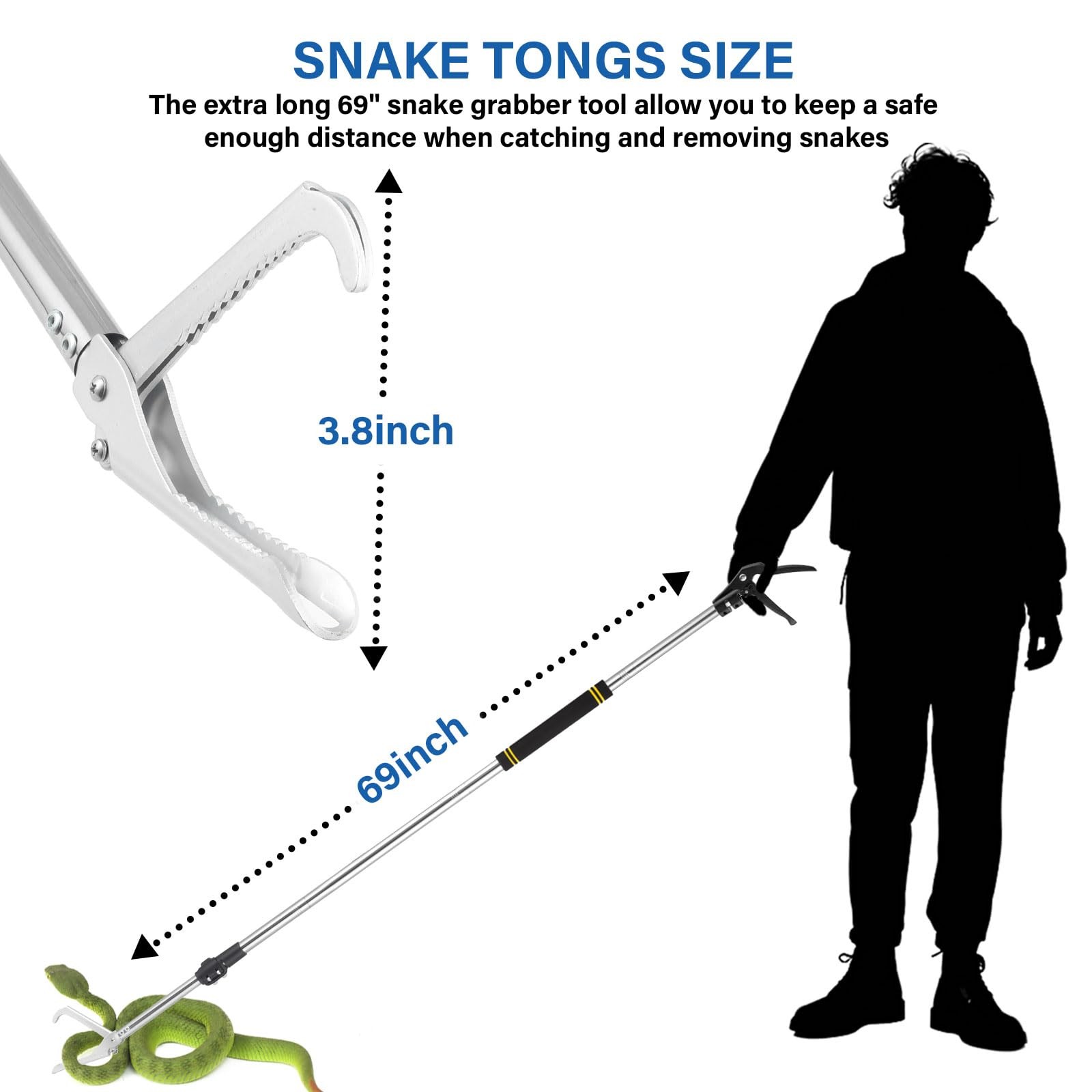 69" Snake Grabber Tool - Extra Long Stainless Steel Tongs for Rattlesnake Reptil