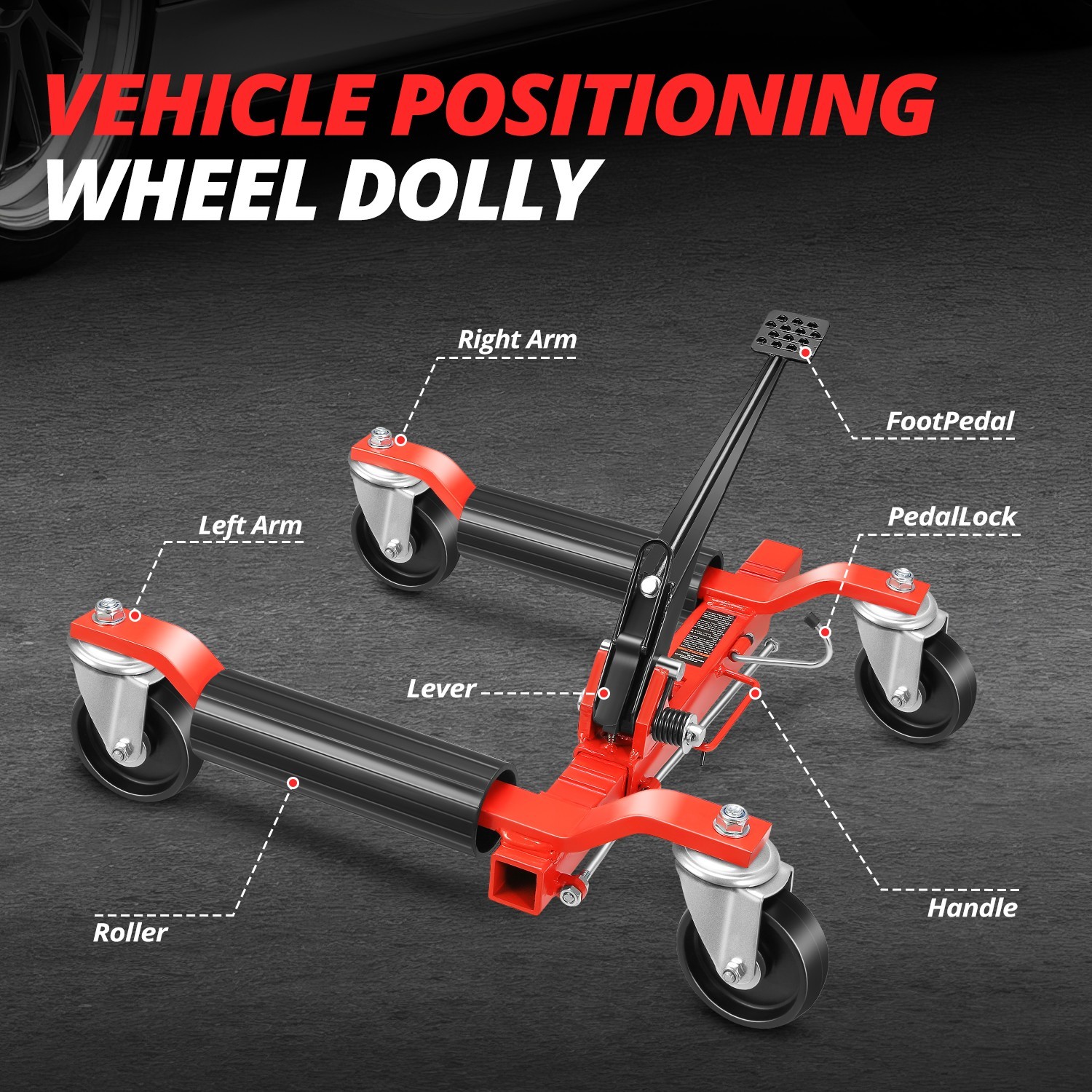 2X Heavy Duty 9" Ratcheting Wheel Dolly Tire Jack Lift Car Positioning 2500 LBS