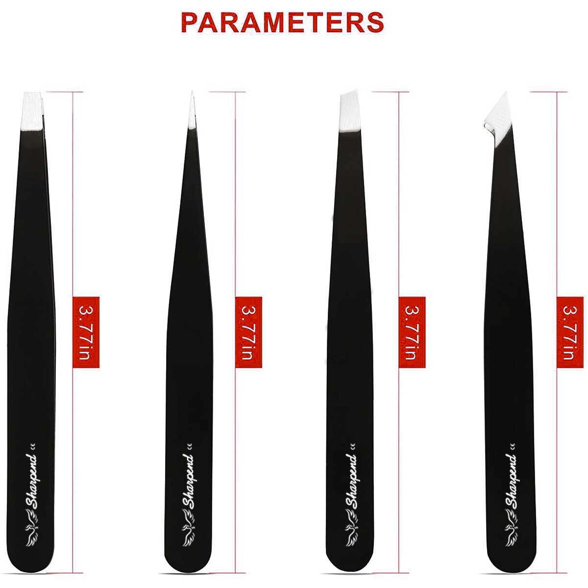 SHARPEND Tweezers Set 4-Piece Professional Stainless Eyebrow Hair Pluckers +Case