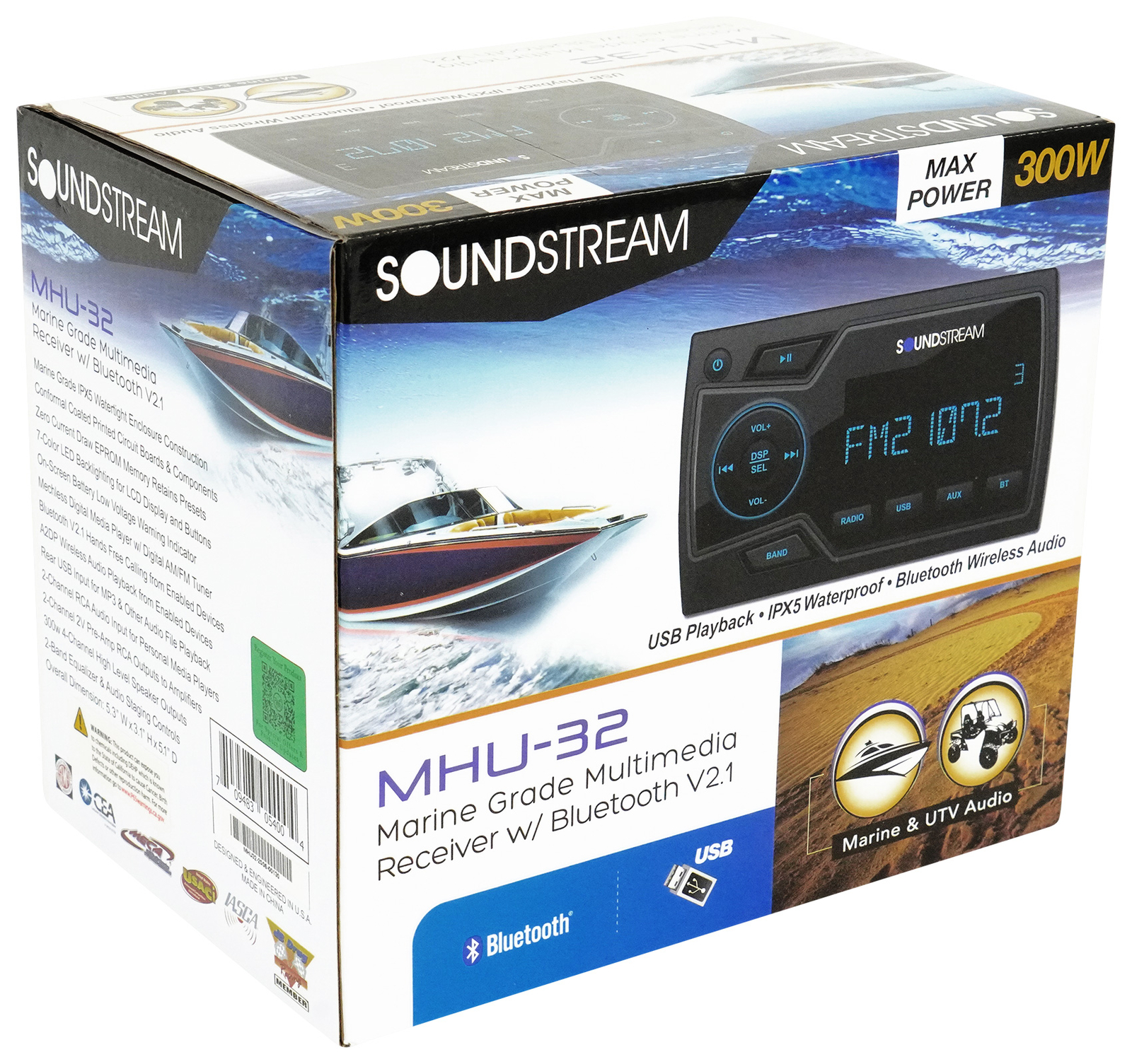 Soundstream MHU-32 Marine Boat ATV/UTV Digital Media Receiver Bluetooth/AUX/USB