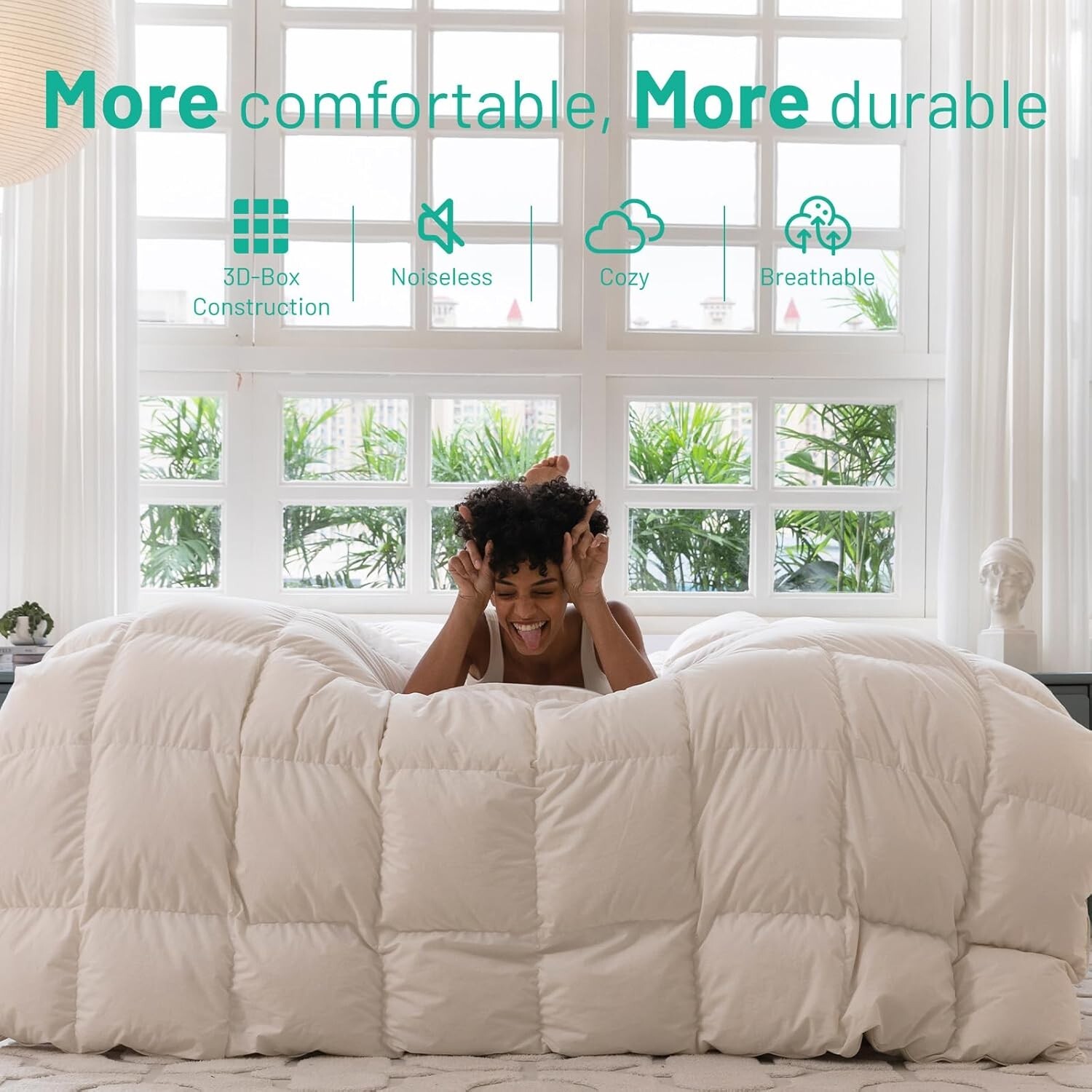 Three Geese Luxury Down Feathers Fiber White Comforter Queen Size