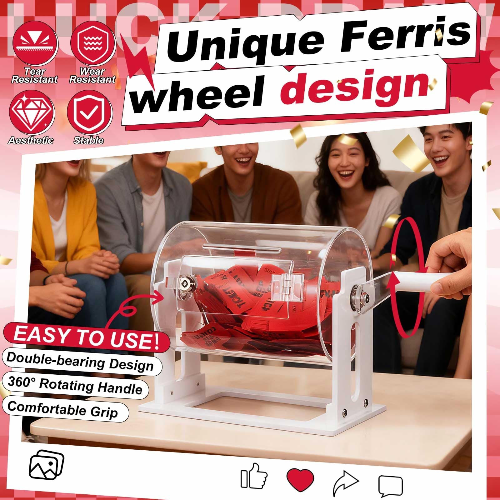 Acrylic Raffle Drum, 8.7 x 5 x 7 Inches Clear Raffle Tickets Spinner Cage wit...