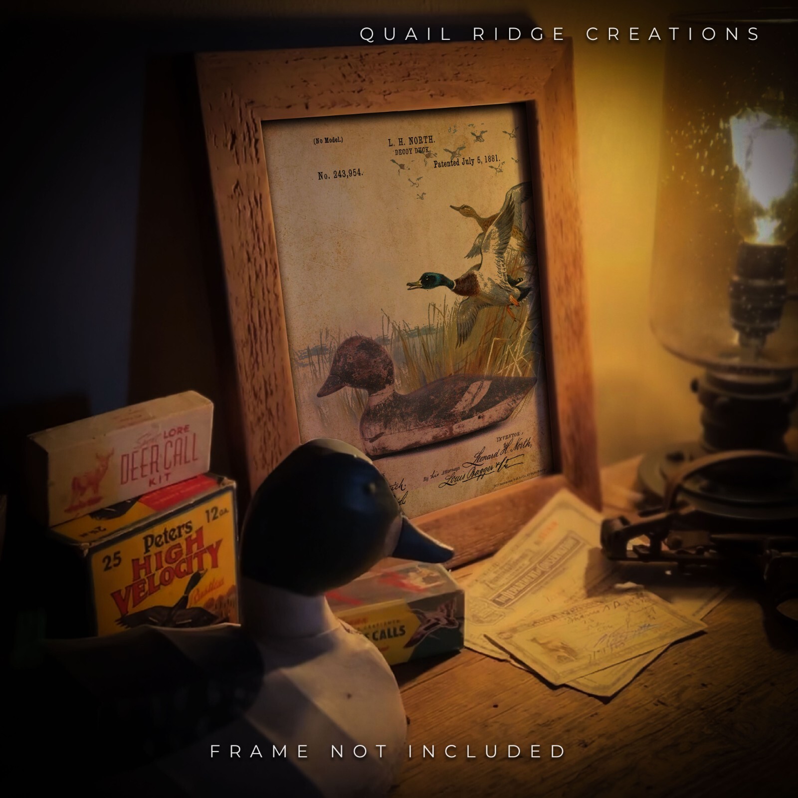 Vintage Duck Decoy Patent Art Print 8X10 Calls Hunting Fishing Cabin Wall Decor