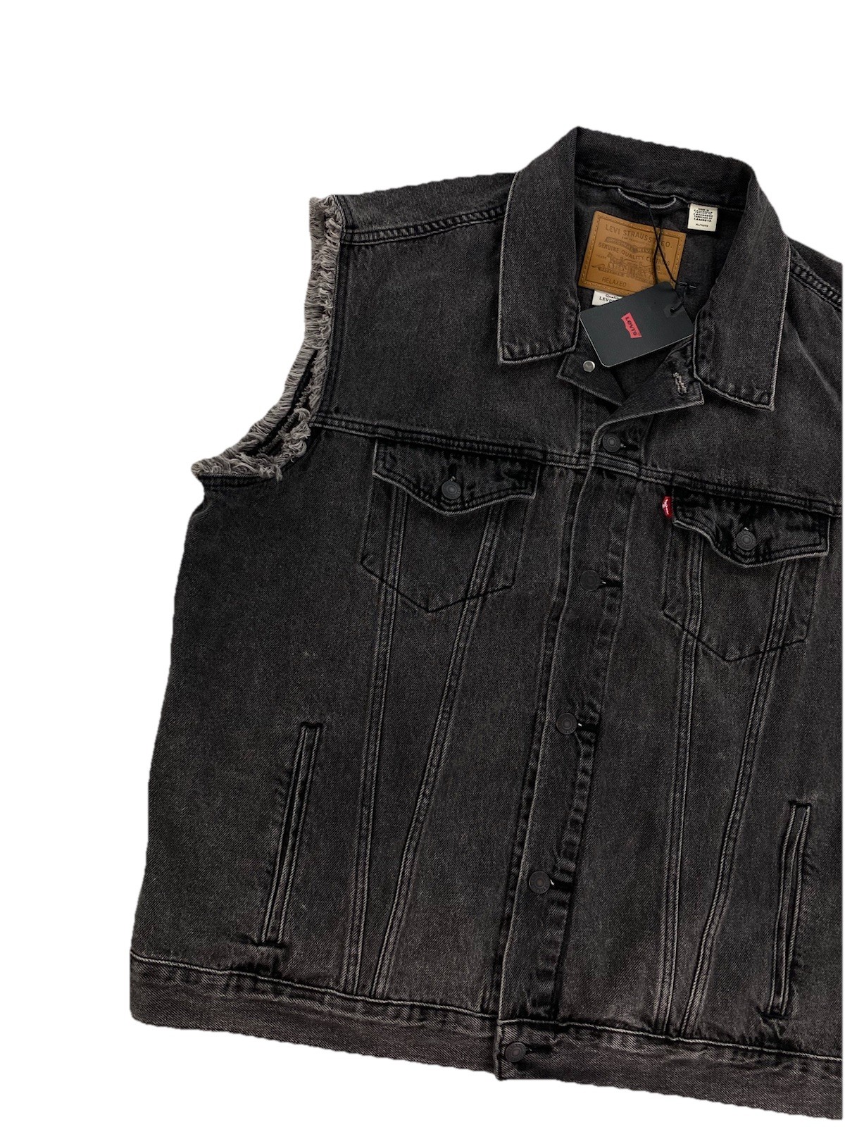 NEW Levi's Strauss Premium Relaxed Fit Denim Trucker Vest Night Owl Black