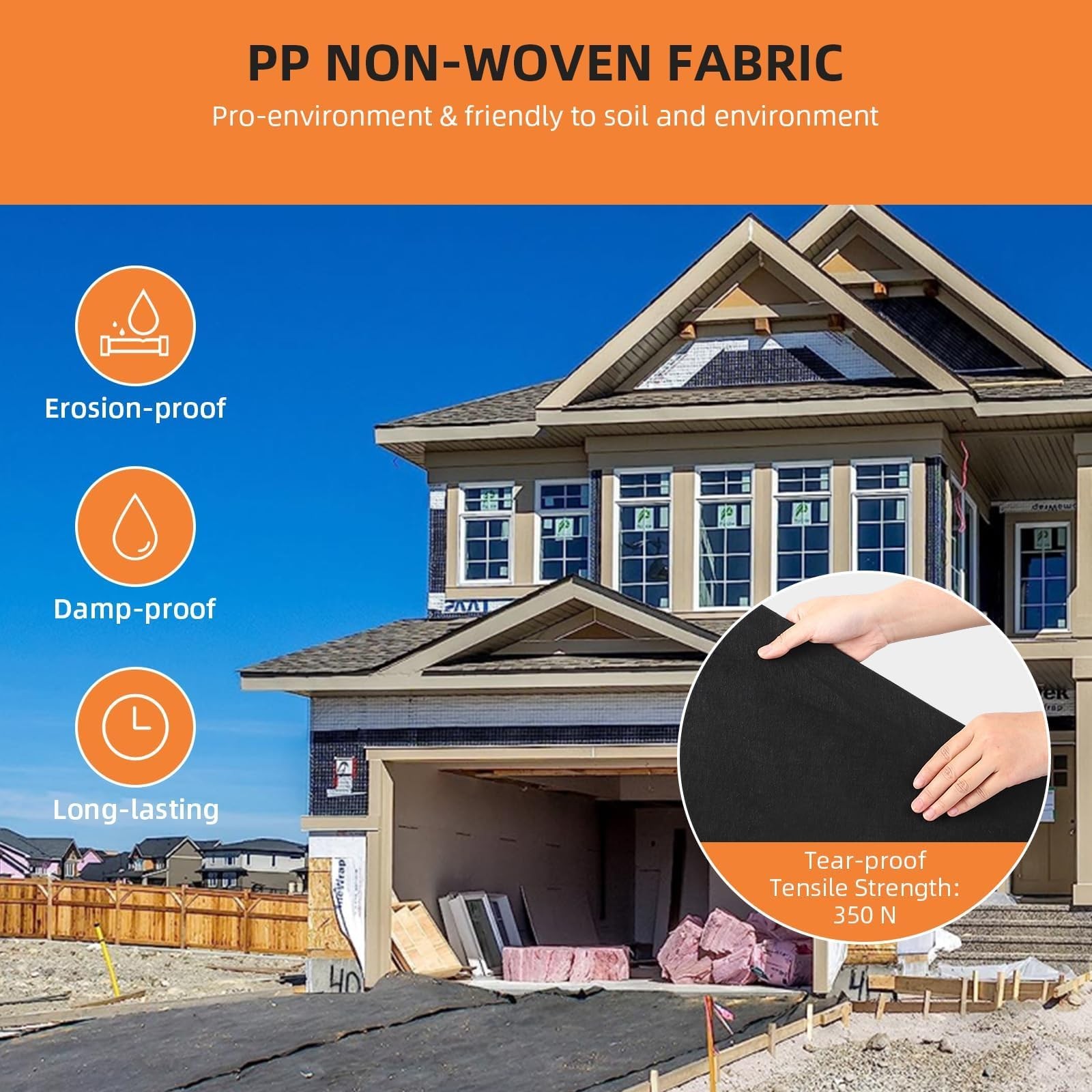 Geotextile Non Woven Fabric 6ft x 300ft 6oz Landscaping Drainage Construction