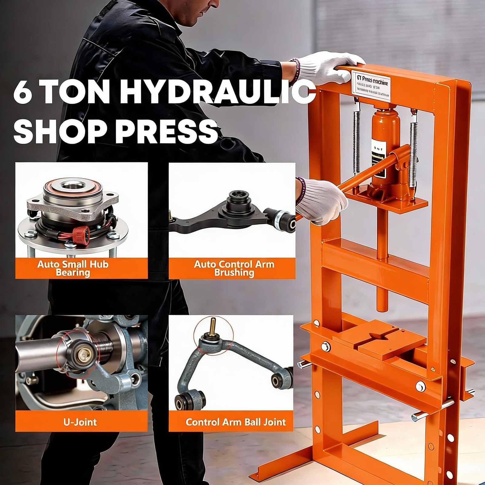 6/12/20 Ton Hydraulic Shop Press,H-Frame Press,Adjustable Height,Movable Plates