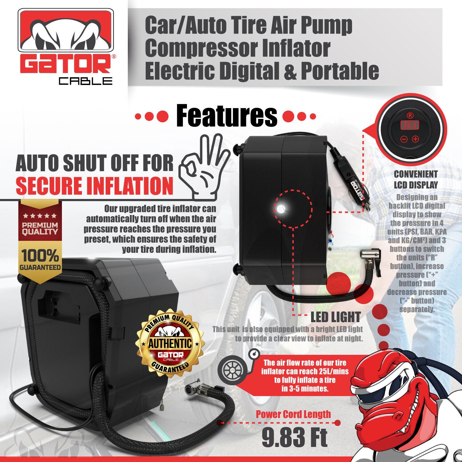 Car Tire Air Pump Inflator Compressor Digital Electric Auto Portable 150PSI 12V