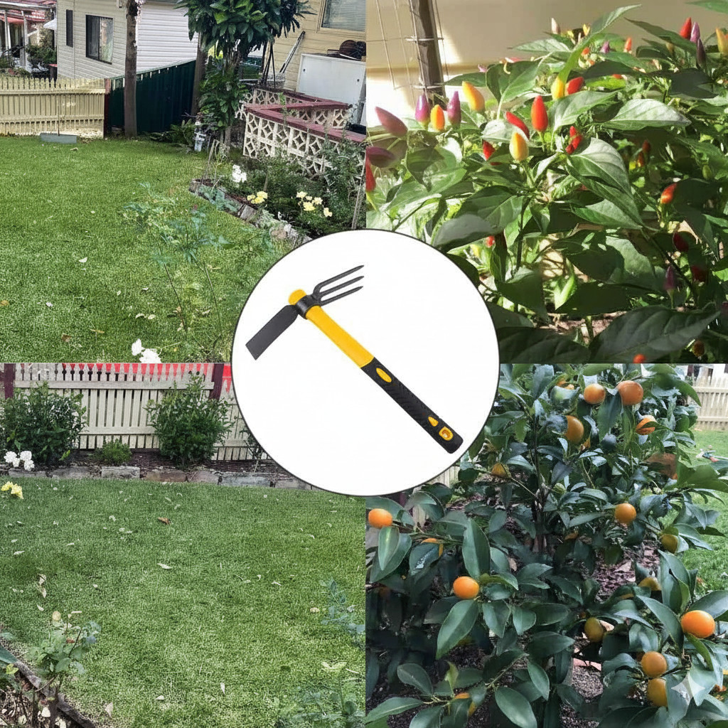 3 Sprongs Hoe Garden Rake with 15" Non-Slip Handle Tools for Digging