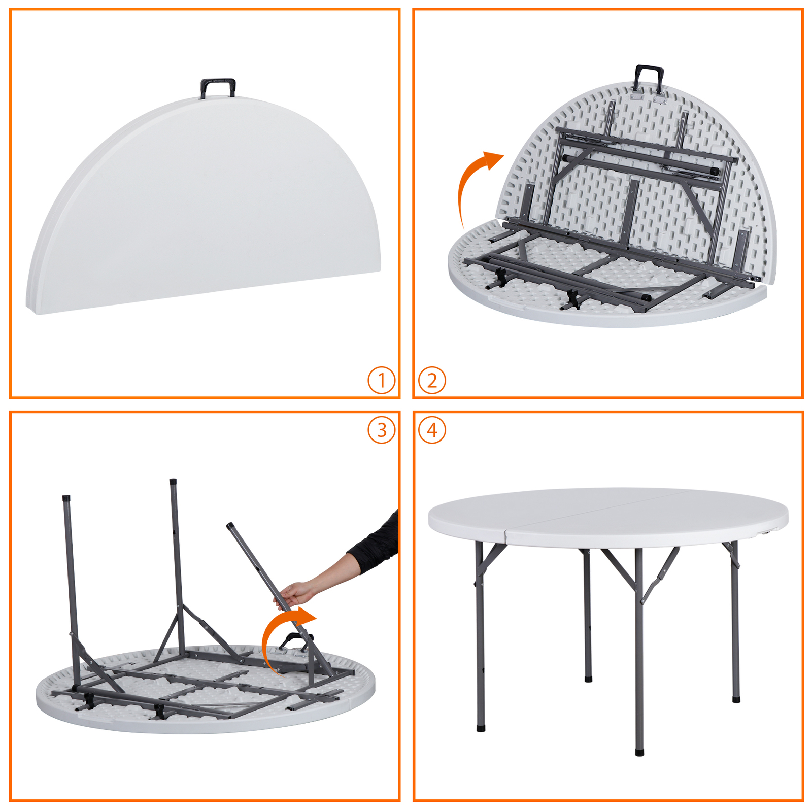 48" Round Bi-Folding Commercial Table Plastic Dining Card Table for Outdoor