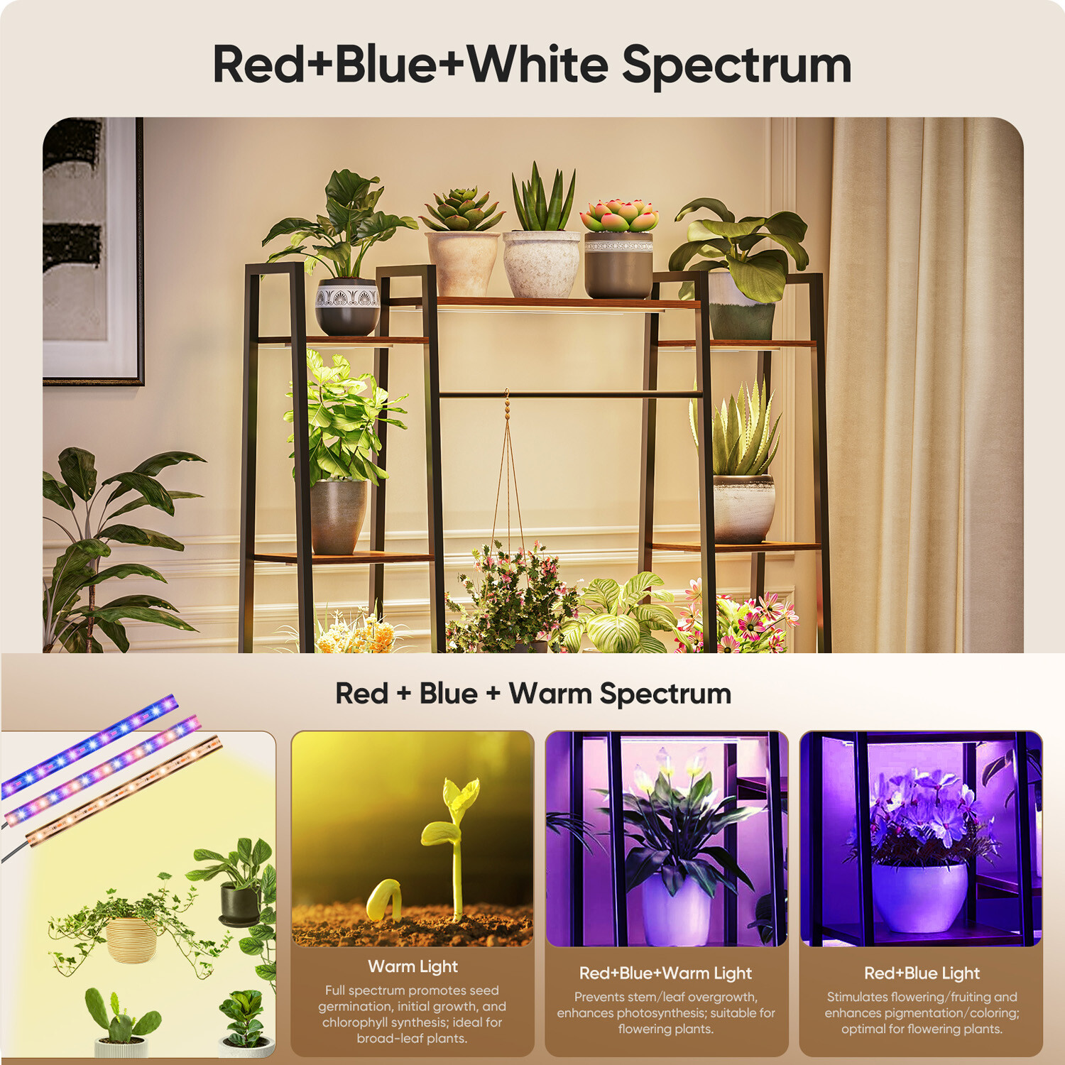 11 Tiers Plant Stand Holder Shelf with Grow Lights Tall Plant Display Rack Metal