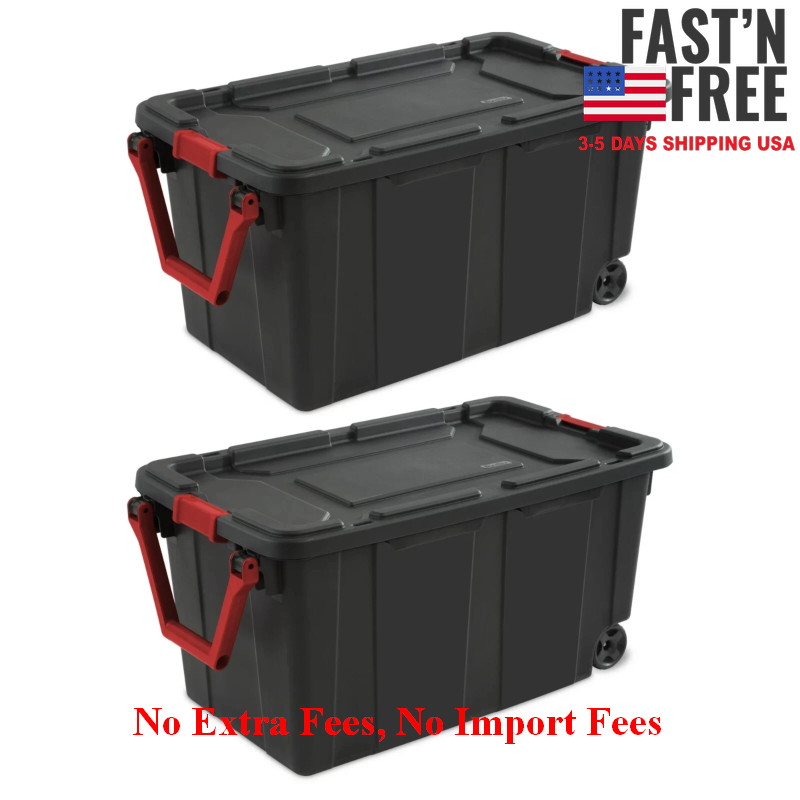 [US WAREHOUSE] 40 Gallon Wheeled Industrial Tote Plastic, Black, Set of 2, NEW
