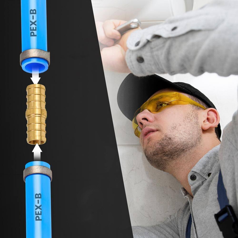 5 Pcs XFITTING 1/2" x 1/2" x 1/2" Pex Tee, Pex Barb Crimp Tee, Lead Free Brass