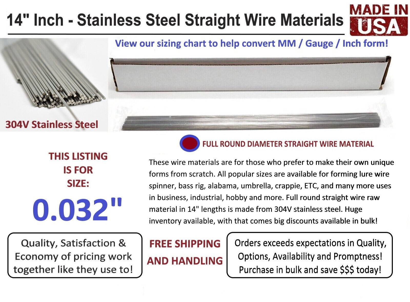 100 Pieces Stainless Steel Straight Lure Shaft Wire Form 0.032" X 14 Inch Long