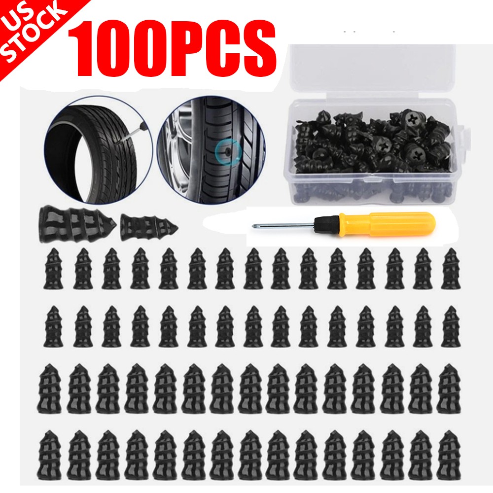 100Pcs Tire Repair Rubber Nails Tyre Puncture Repair Screws Kit with Screwdriver