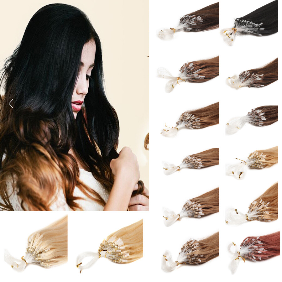 Micro Ring Loop Tip Remy Human Hair Extensions Straight Micro Beads Link Hair US