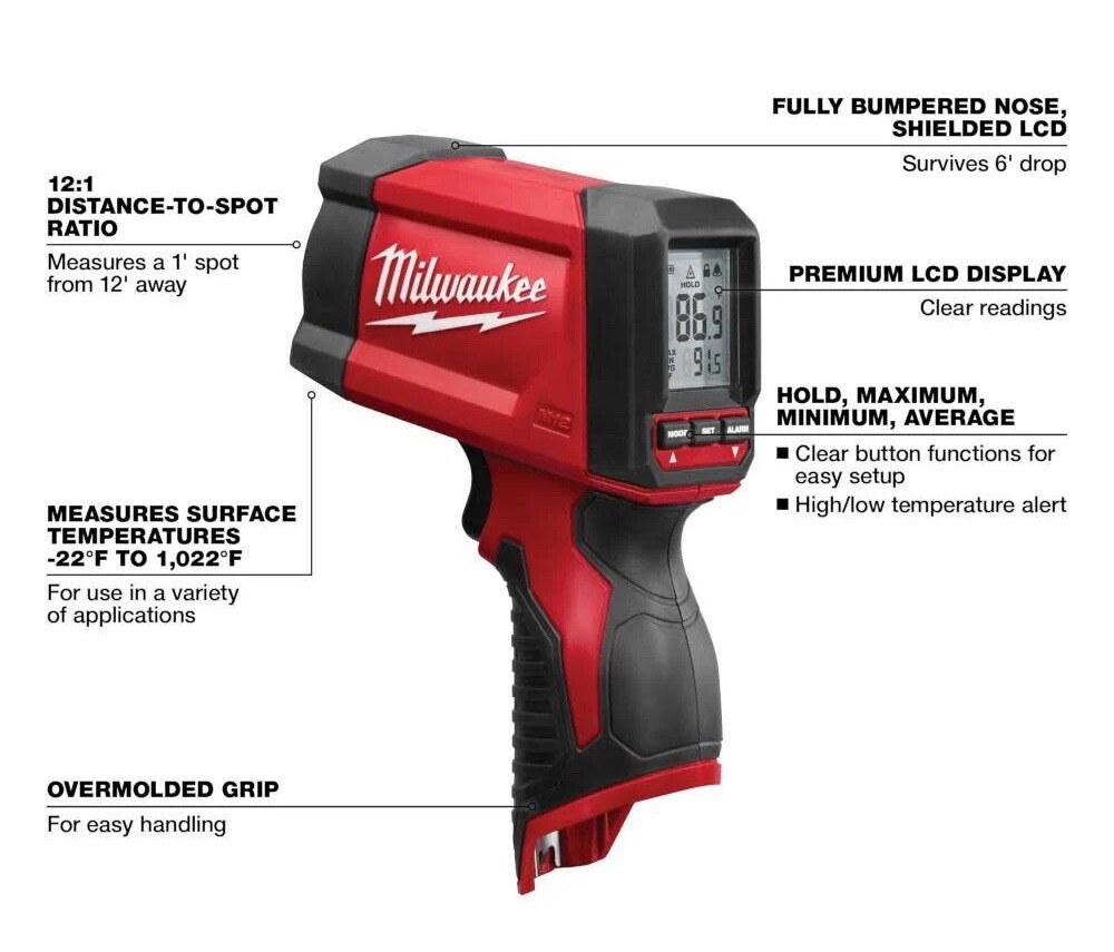 Milwaukee 2268-20 12:1 INFRARED TEMP GUN With 9V Battery New With Tags NWT