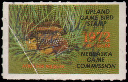 US state revenue-Nebraska Used 1972 upland game stamp