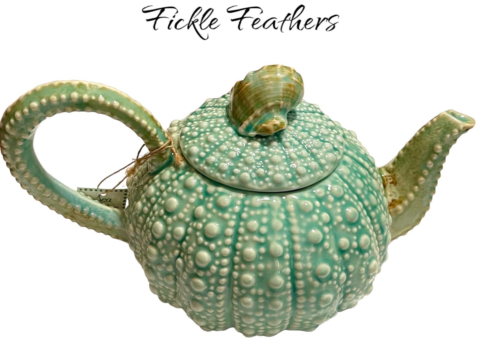 Sea Urchin Blue Sky Ceramic, Turquoise Teapot, 10.5" x 6" x 5" NEW Beach Chic