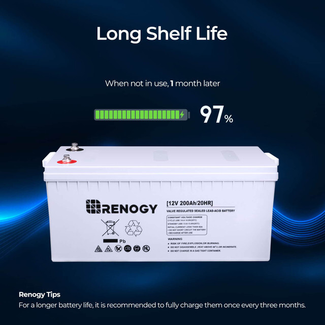 Renogy Deep Cycle AGM Battery 12 Volt 200Ah 2000A Max Discharge Current Off-Grid