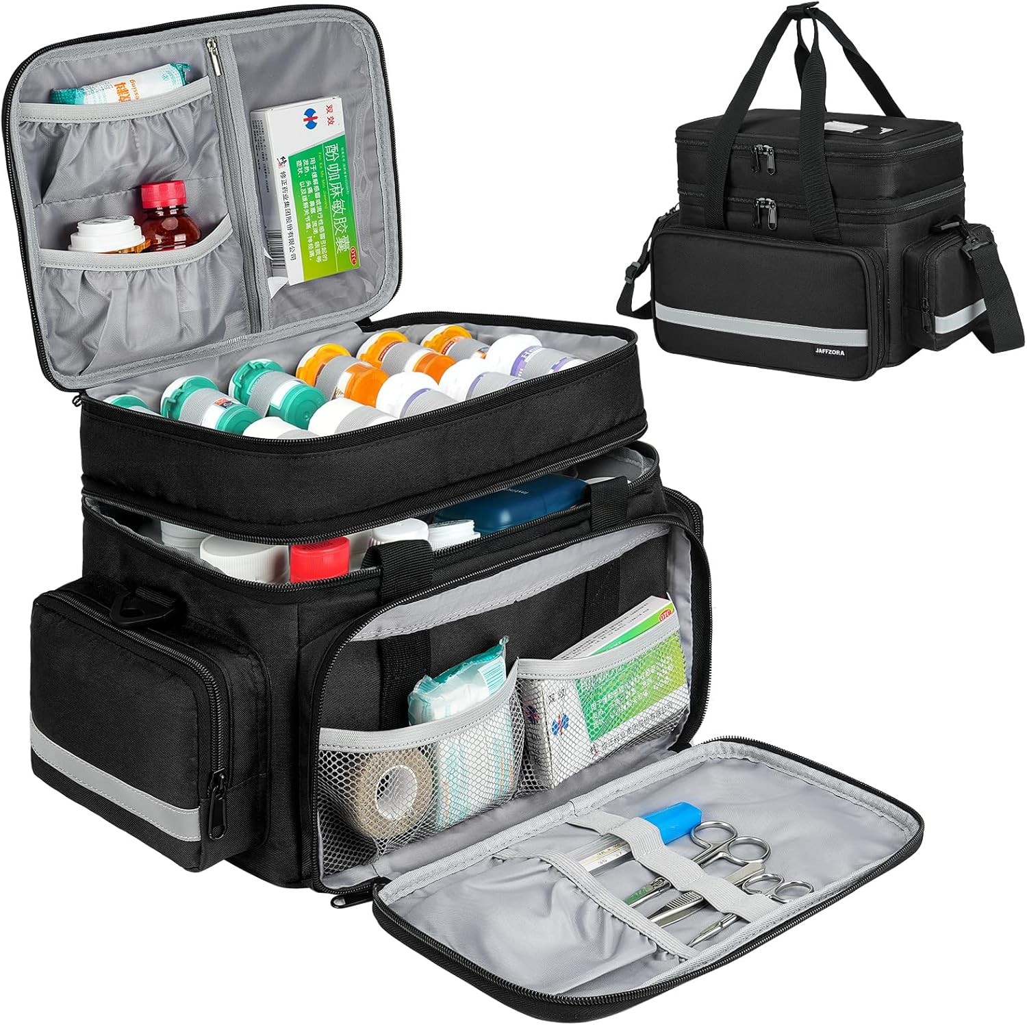 Large Pill Bottle Organizer, Double Layers Medicine Storage 2 LAYERS, BLACK