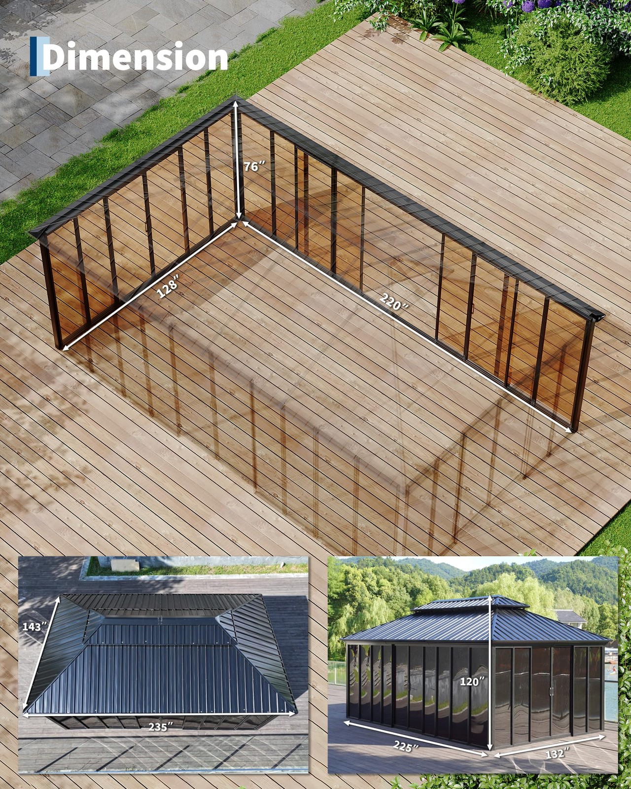 All-Aluminum Hardtop Gazebo 12x20 ft Enclosed Sunroom w/ Sliding Doors Patio