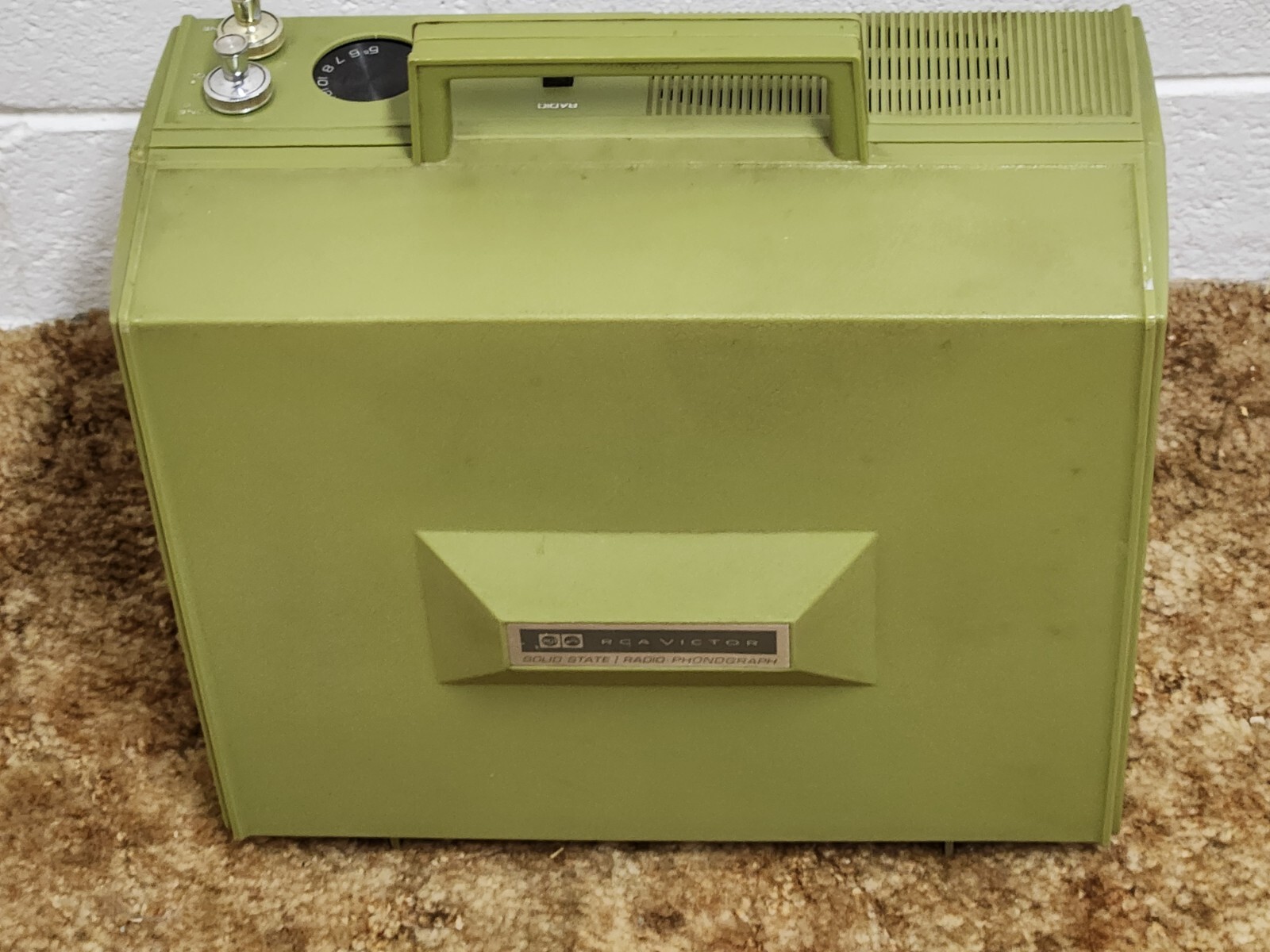 RCA Victor Record Player VLP26G AM Radio Vtg Green Portable PARTS REPAIR BROKEN