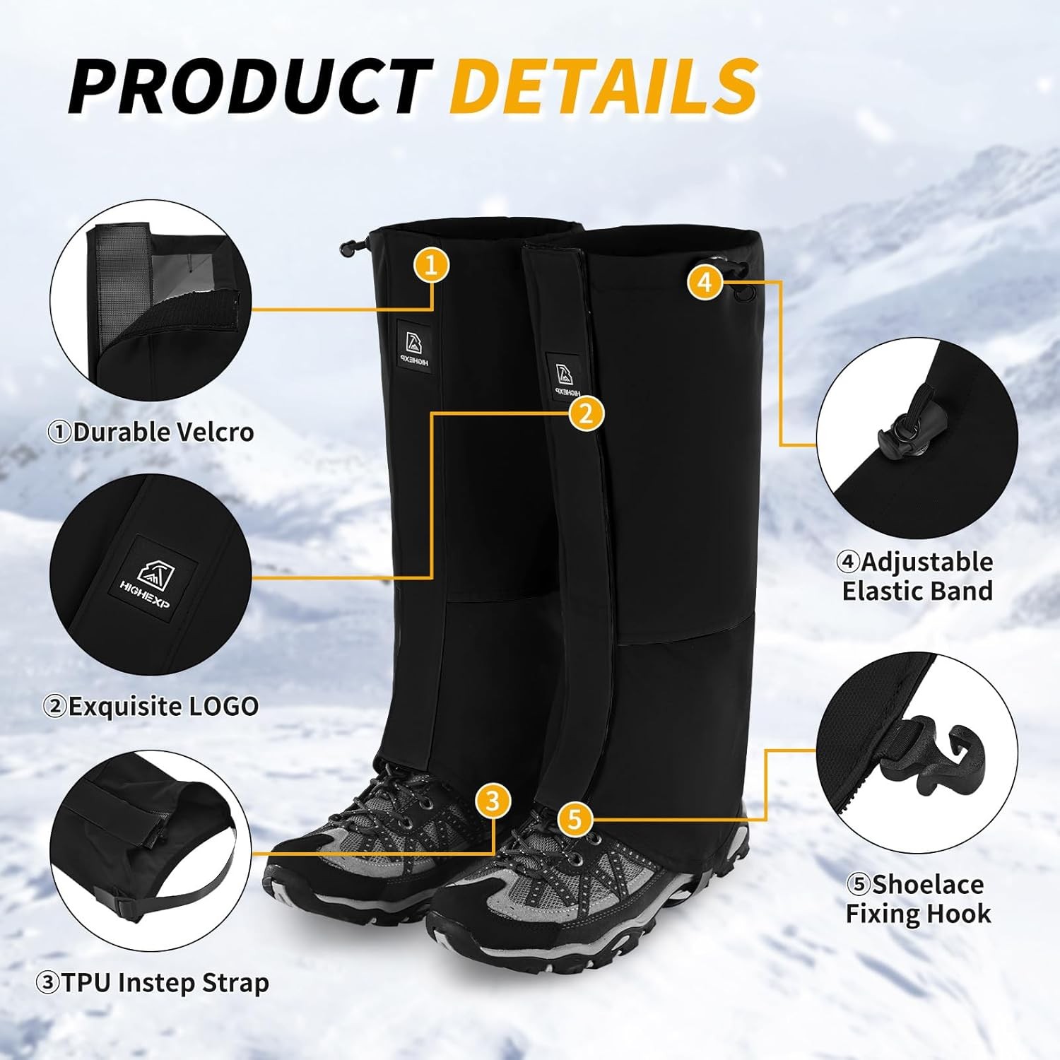 Leg Gaiters 100% Waterproof Adjustable Shoe Snow Boot Guard Gators for Hiking Sh