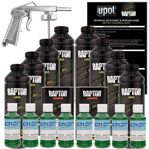 U-POL Raptor Olive Green Urethane Spray-On Truck Bed Liner W/Free Spray Gun 8L