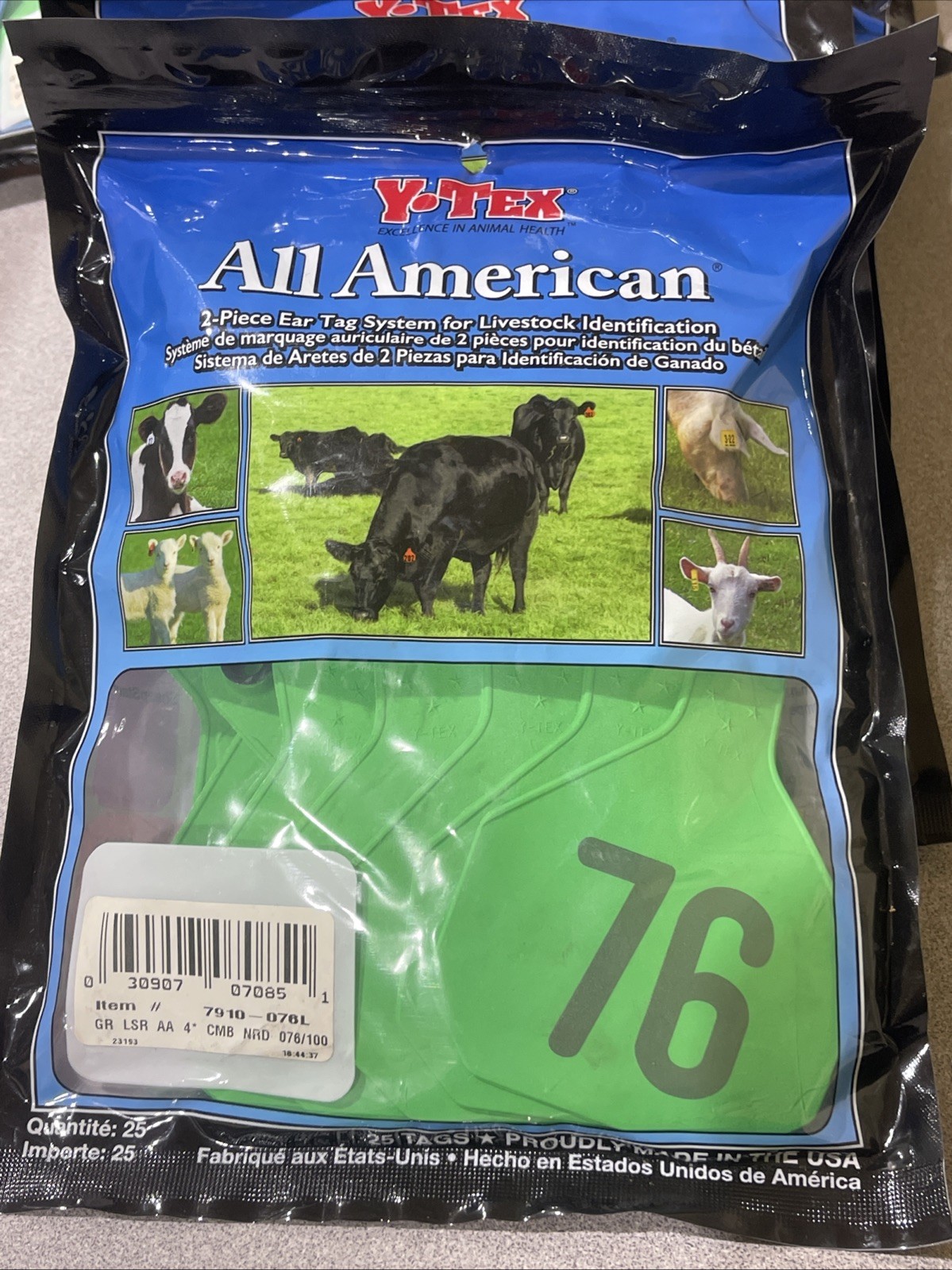 Y-Tex 4 Star Large Cattle Tags 25 Pack, 2 Piece Ear Tag System, Green, 76-100