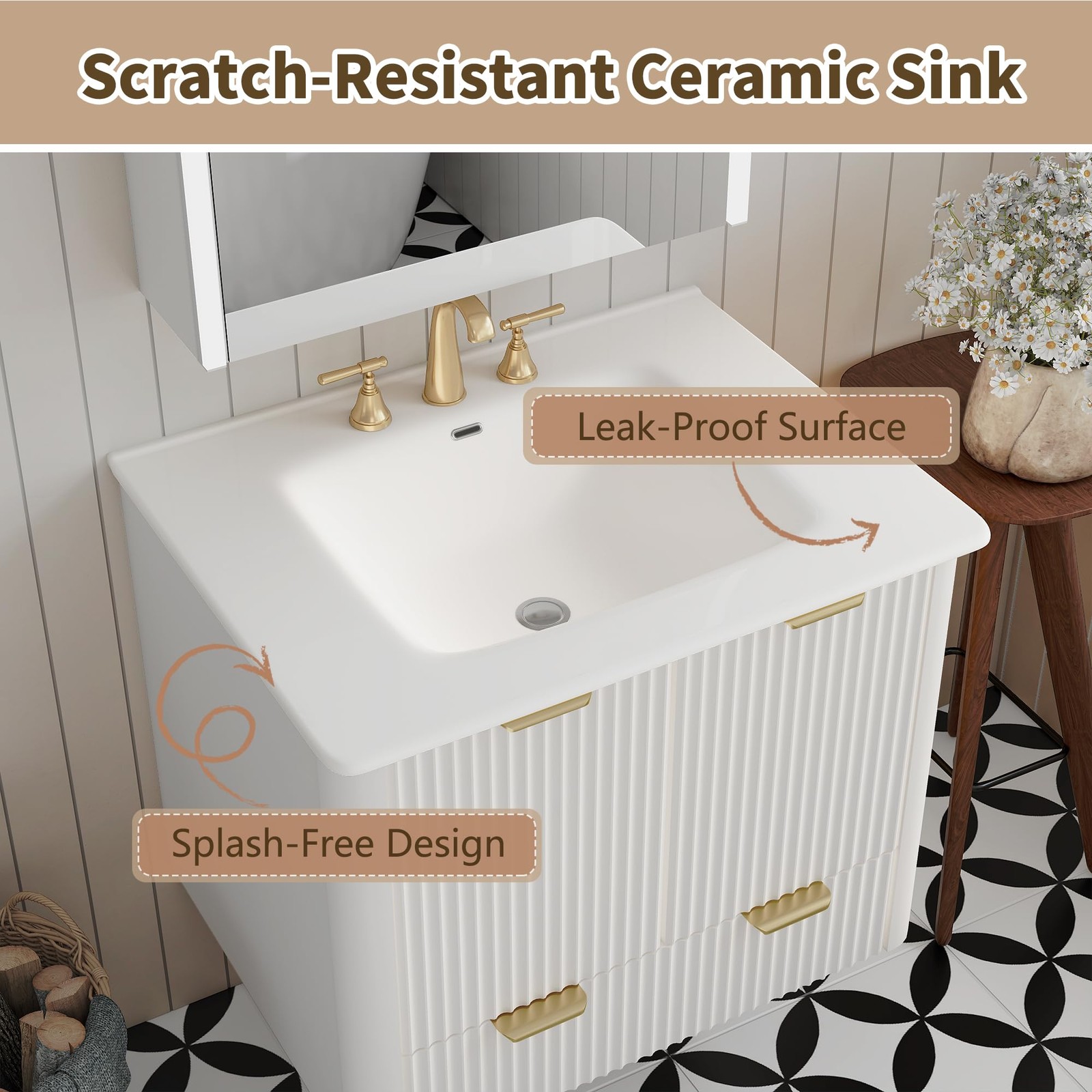 24 Inch Floating Bathroom Vanity with Sink 2 Doors 2 Drawers White