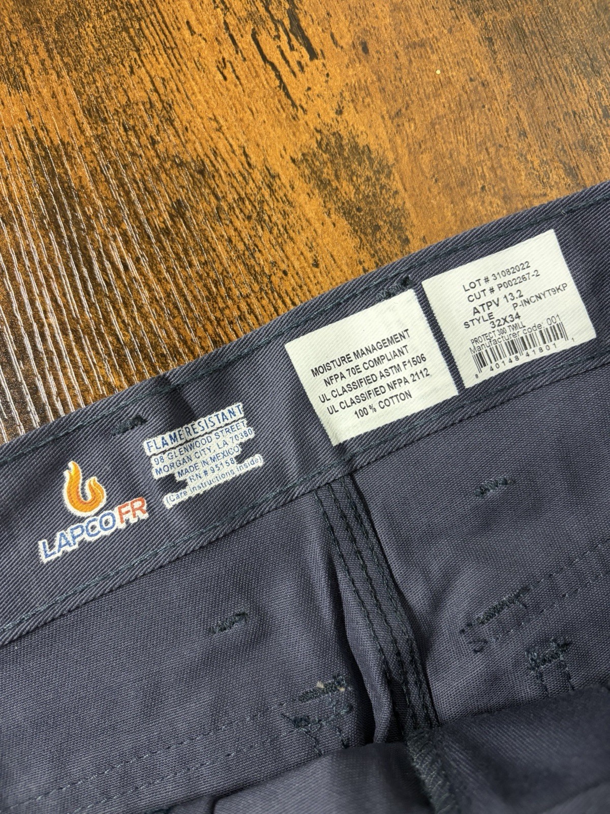 LAPCO FR Flame Resistant Mens Straight Pants New NWT 32x34 Navy Blue Twill 300
