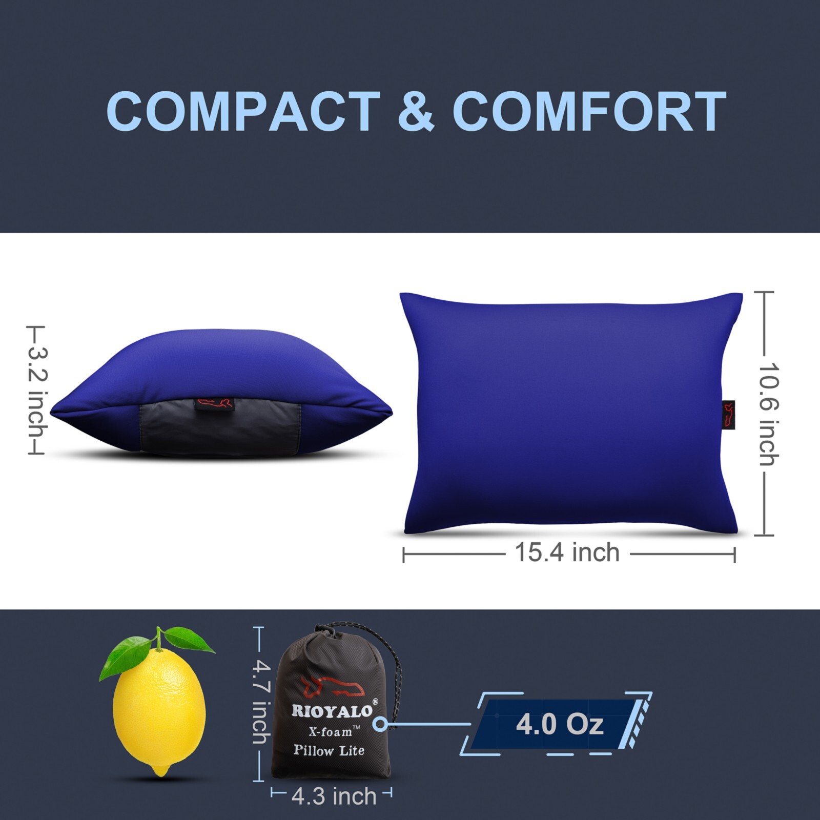 4 oz X-Foam Inflatable Camping Pillow ELuxe w. Removable Padded Cover Ultralight