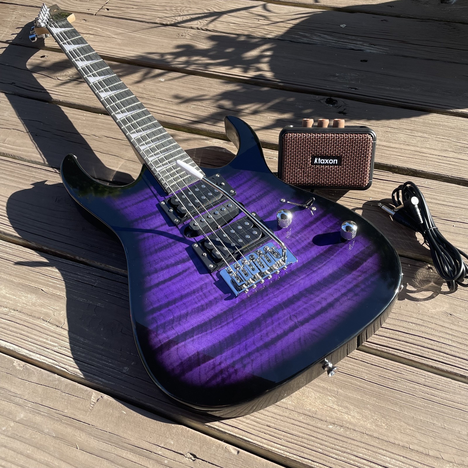 Full-Size Purple Electric Guitar and 5-Watt Amp Starter Package with Accessories